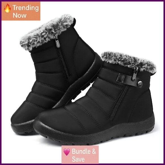 Waterproof Fur Lined Winter Snow Boots Women's Ankle Boots Non Slip